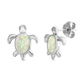 Sterling Silver Earrings With Turtle Shaped White Lab Opal