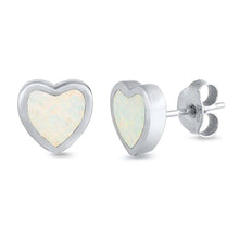 Load image into Gallery viewer, Sterling Silver With Lab Opal Heart Earrings