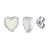 Sterling Silver With Lab Opal Heart Earrings