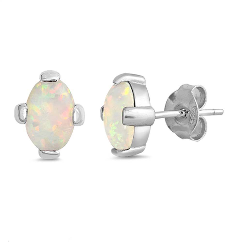 Sterling Silver Earrings With Round Shaped White Lab Opal