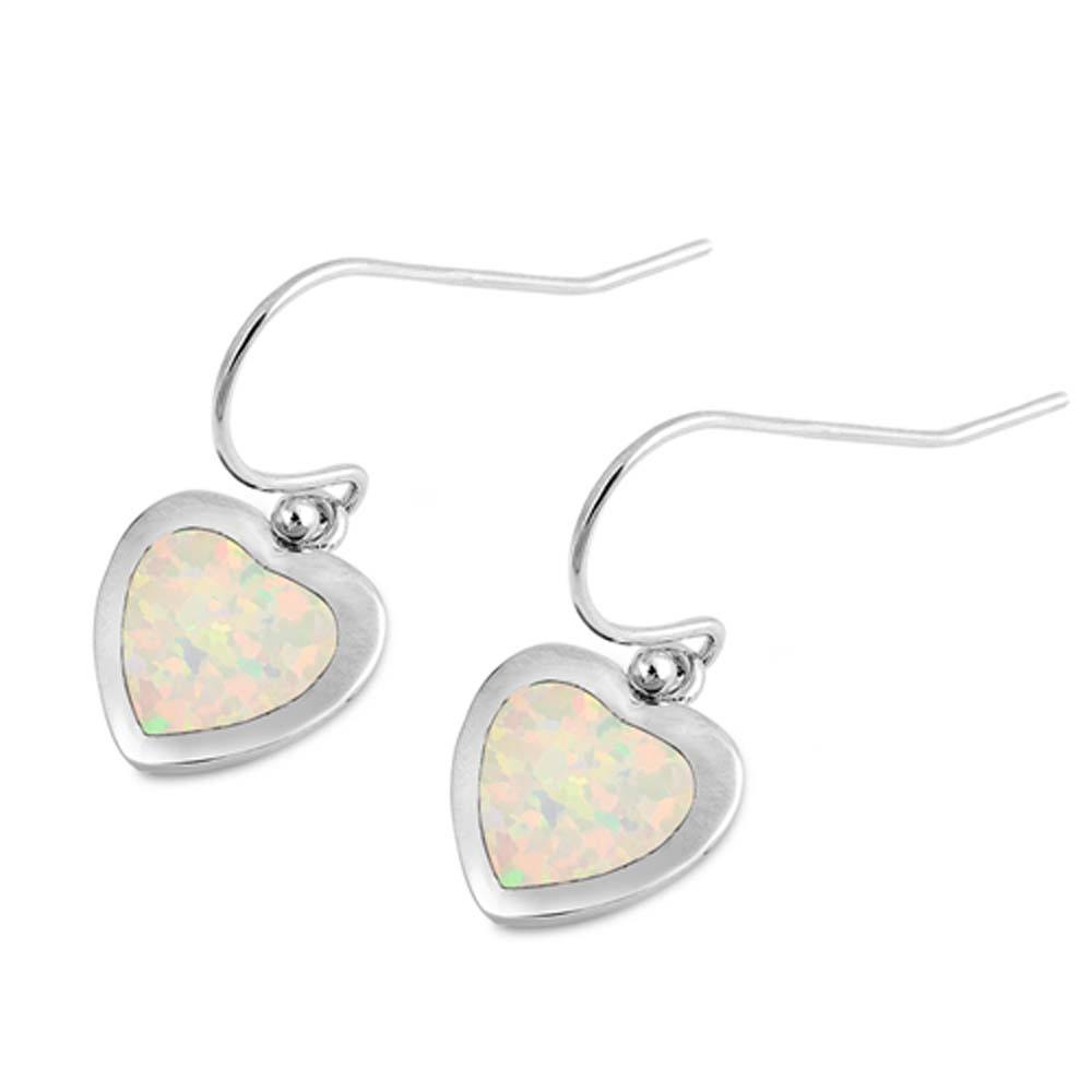 Sterling Silver Earrings With Heart Shaped White Lab Opal