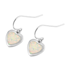 Load image into Gallery viewer, Sterling Silver Earrings With Heart Shaped White Lab Opal
