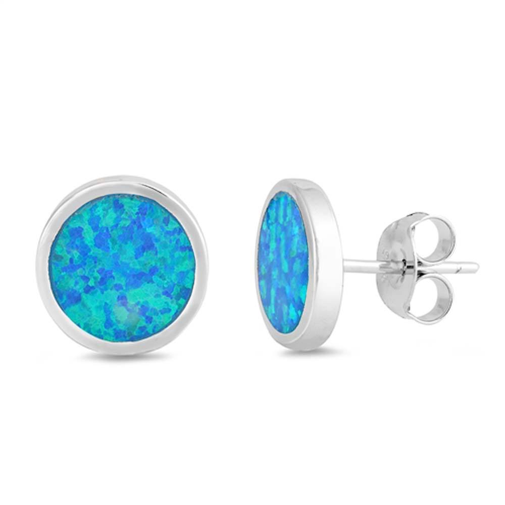 Sterling Silver Blue Lab Opal Circle Shaped Earrings