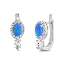 Load image into Gallery viewer, Sterling Silver Earrings With Round Shaped Blue Lab Opal And Clear CZ