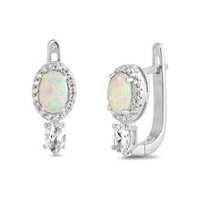 Load image into Gallery viewer, Sterling Silver Earrings With Round Shaped White Lab Opal And Clear CZ