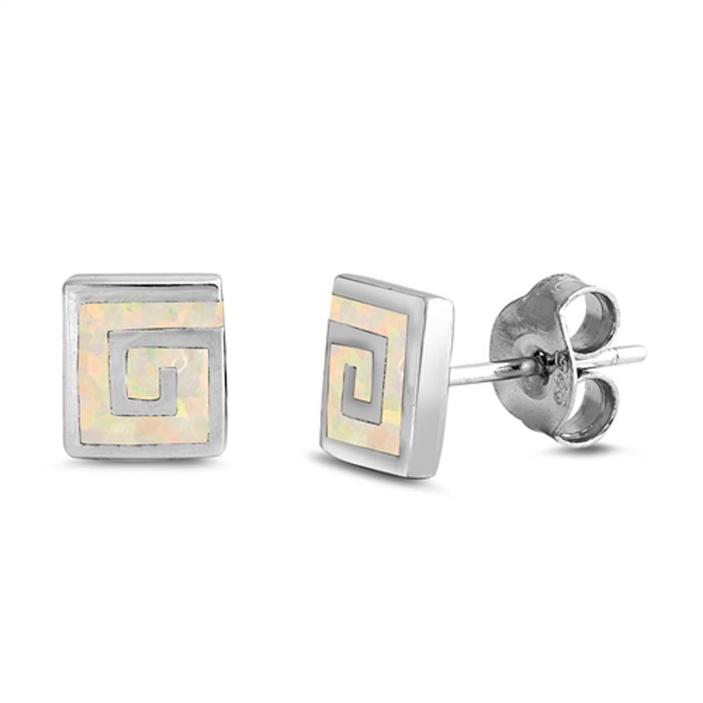 Sterling Silver Stud Earrings With Aztec Shaped White Lab Opal