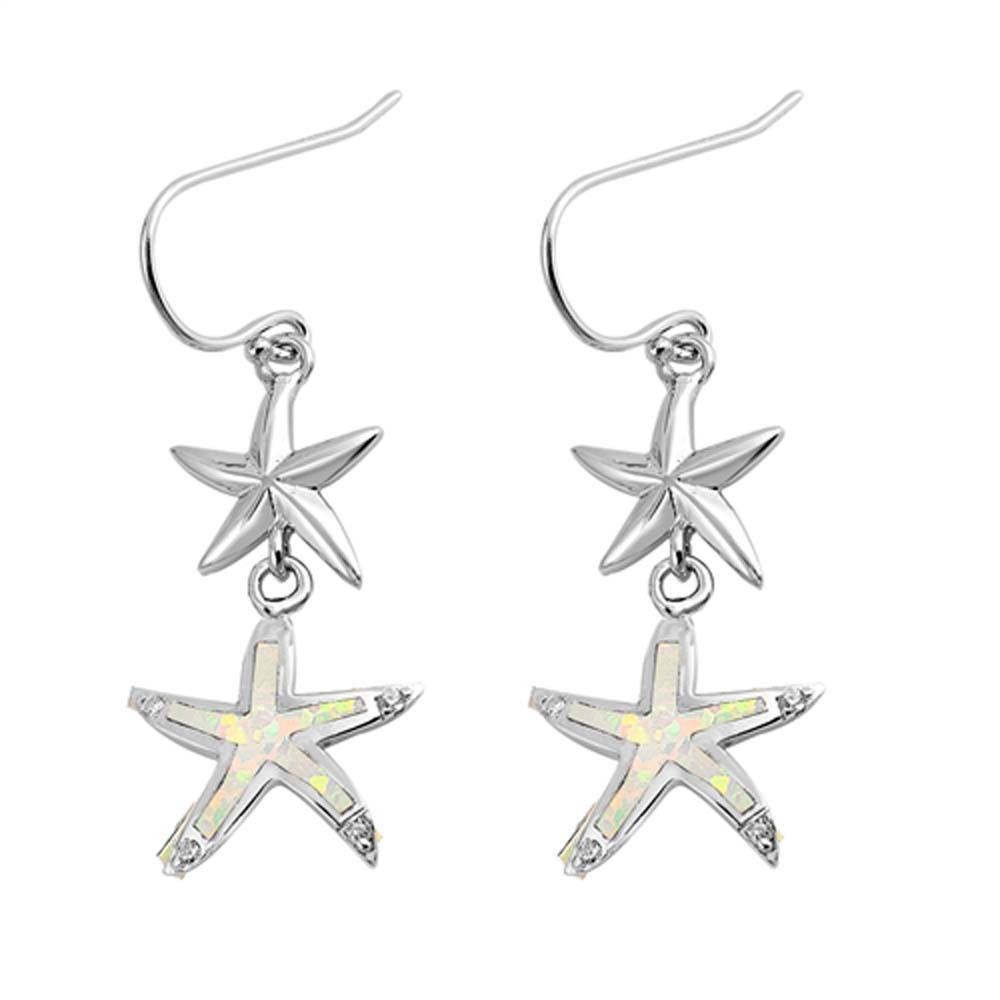 Sterling Silver Earrings With Starfish Shaped White Lab Opal