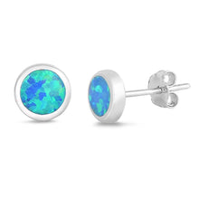 Load image into Gallery viewer, Sterling Silver Circle Shape With Blue Lab Opal EarringsAnd Earring Height 5mm