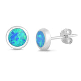 Sterling Silver Circle Shape With Blue Lab Opal EarringsAnd Earring Height 5mm
