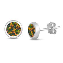 Load image into Gallery viewer, Sterling Silver Black Lab Opal Circle Earrings