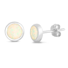 Load image into Gallery viewer, Sterling Silver Circle Shape With White Lab Opal EarringsAnd Earring Height 5mm