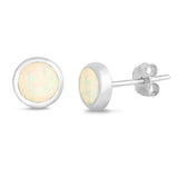 Sterling Silver Circle Shape With White Lab Opal EarringsAnd Earring Height 5mm