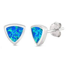 Load image into Gallery viewer, Sterling Silver Triangle Shape With Blue Lab Opal EarringsAnd Earring Height 7mm