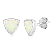 Load image into Gallery viewer, Sterling Silver Triangle Shape With White Lab Opal EarringsAnd Earring Height 7mm