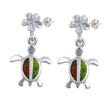 Load image into Gallery viewer, Sterling Silver Earrings With Turtle And Plumeria Shaped Black Lab Opal