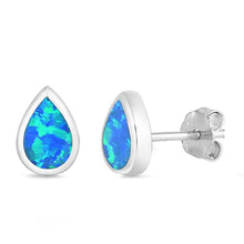 Load image into Gallery viewer, Sterling Silver Pear Shape With Blue Lab Opal EarringsAnd Earring Height 7mm