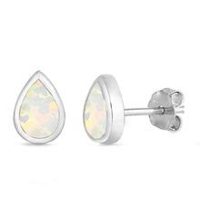 Load image into Gallery viewer, Sterling Silver Pear Shape With White Lab Opal EarringsAnd Earring Height 7mm