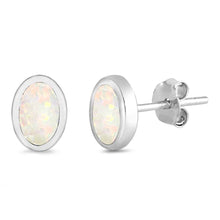 Load image into Gallery viewer, Sterling Silver Oval Shape With White Lab Opal EarringsAnd Earring Height 7mm