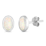 Sterling Silver Oval Shape With White Lab Opal EarringsAnd Earring Height 7mm