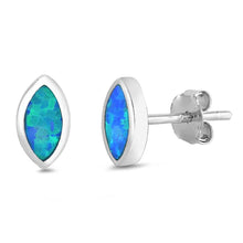 Load image into Gallery viewer, Sterling Silver Marquise Shape With Blue Lab Opal EarringsAnd Earring Height 7mm