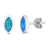 Sterling Silver Marquise Shape With Blue Lab Opal EarringsAnd Earring Height 7mm