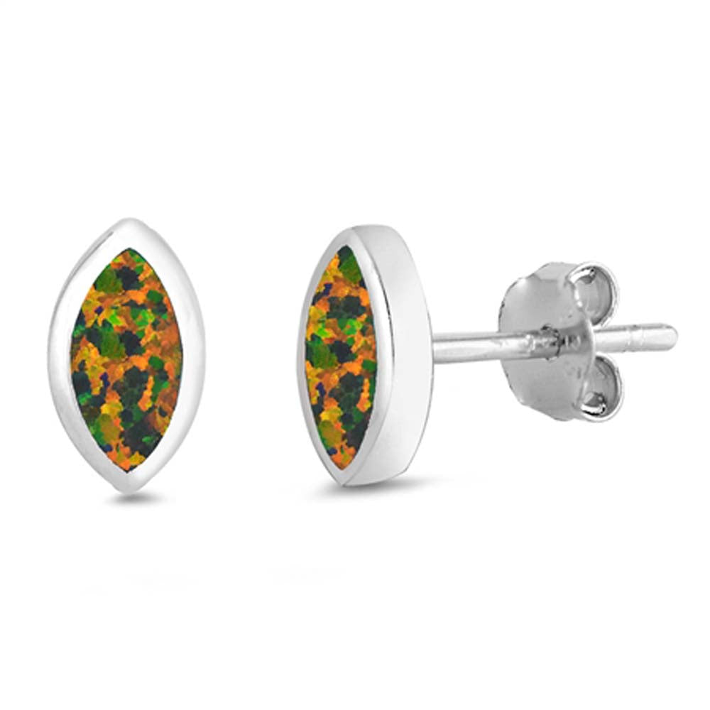 Sterling Silver Black Lab Opal Marquise Earrings