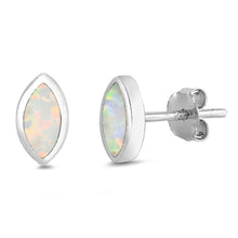 Load image into Gallery viewer, Sterling Silver Marquise Shape With White Lab Opal EarringsAnd Earring Height 7mm