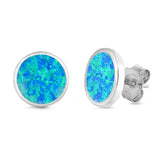 Sterling Silver Round Shape With Blue Lab Opal EarringsAnd Earring Height 12mm