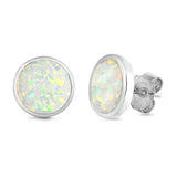 Sterling Silver Round Shape With White Lab Opal EarringsAnd Earring Height 12mm