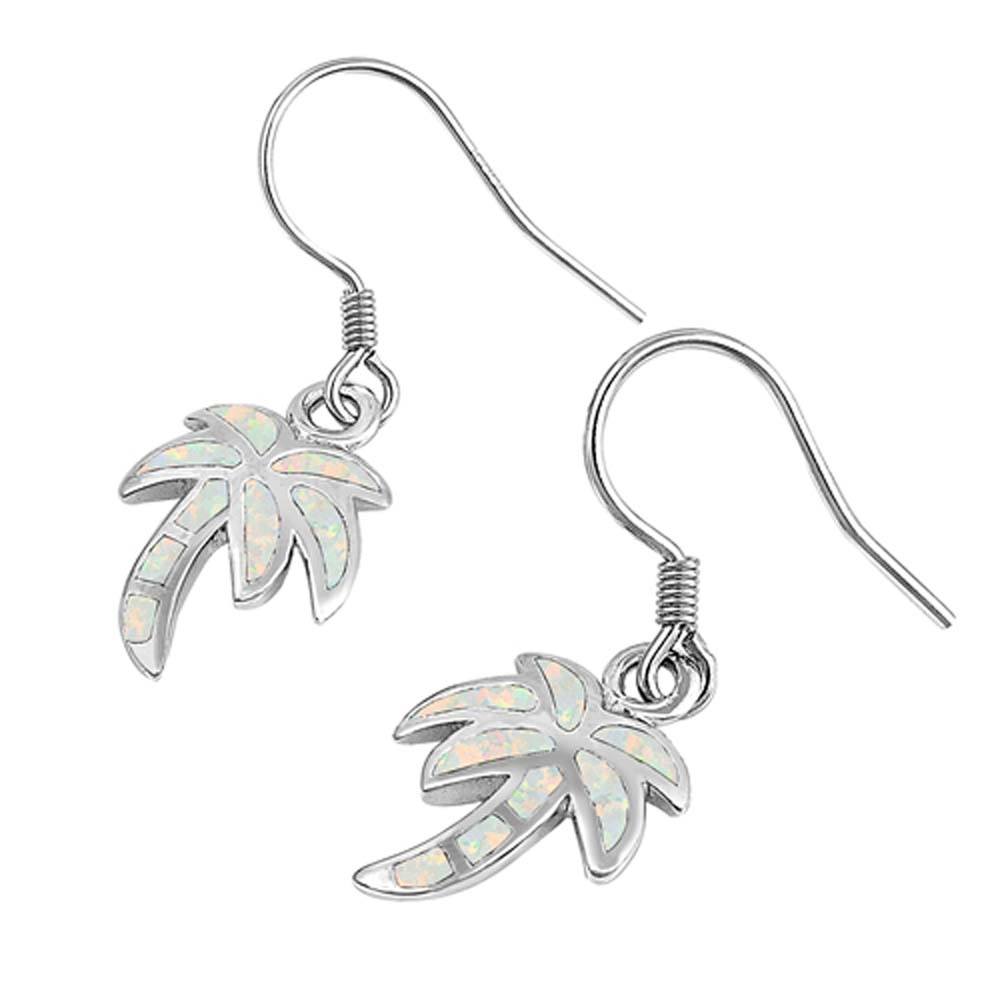 Sterling Silver White Lab Opal Palm Tree Shaped Earrings