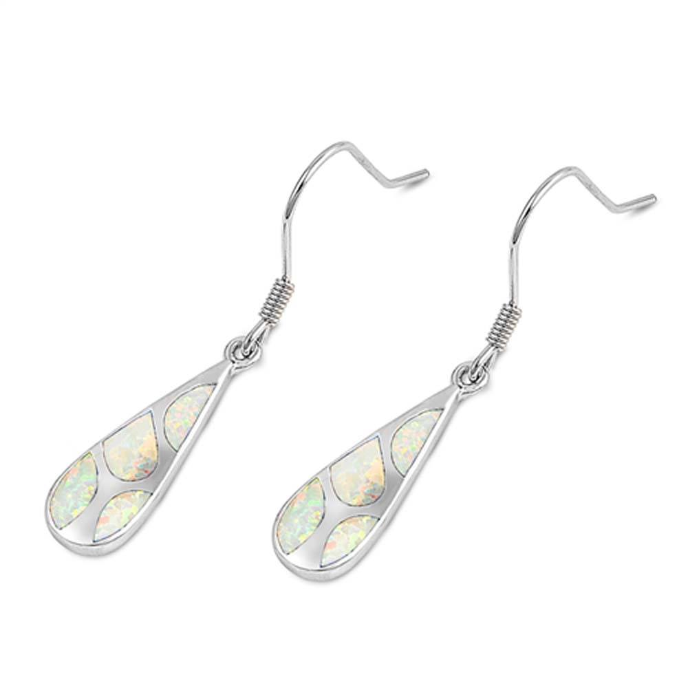 Sterling Silver Teardrop Shape With White Lab Opal EarringsAnd Earring Height 24mm