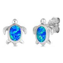 Load image into Gallery viewer, Sterling Silver Turtle Shape With Blue Lab Opal EarringsAnd Earring Height 11mm