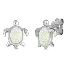 Load image into Gallery viewer, Sterling Silver Turtle Shape With White Lab Opal EarringsAnd Earring Height 11mm