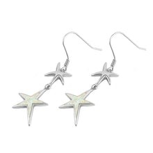 Load image into Gallery viewer, Sterling Silver Double Stars Shape With White Lab Opal EarringsAnd Earring Height 18mm