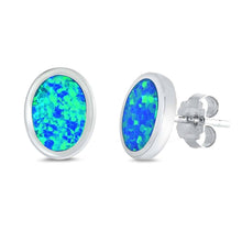 Load image into Gallery viewer, Sterling Silver Round Shape With Blue Lab Opal EarringsAnd Earring Height 10mm