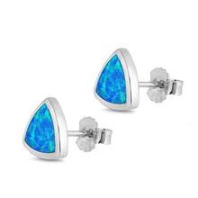 Load image into Gallery viewer, Sterling Silver Triangle Shape With Blue Lab Opal EarringsAnd Earring Height 10mm