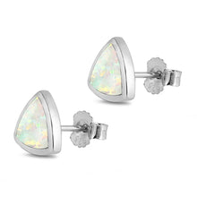 Load image into Gallery viewer, Sterling Silver Triangle Shape With White Lab Opal EarringsAnd Earring Height 10mm