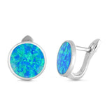 Sterling Silver Round Shape With Blue Lab Opal EarringsAnd Earring Height 13mm