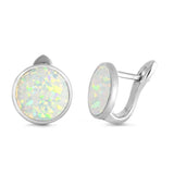 Sterling Silver Round Shape With White Lab Opal EarringsAnd Earring Height 13mm