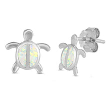 Load image into Gallery viewer, Sterling Silver Turtle Shape With White Lab Opal EarringsAnd Earring Height 9mm