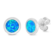 Load image into Gallery viewer, Sterling Silver Blue Lab Opal Round Shaped Earrings