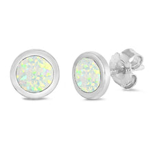 Load image into Gallery viewer, Sterling Silver Round Shape With White Lab Opal EarringsAnd Earring Height 7mm