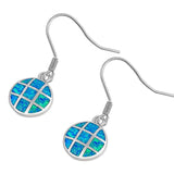 Sterling Silver Round Shape With Blue Lab Opal EarringsAnd Earring Height 15mm