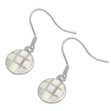 Sterling Silver Round Shape With White Lab Opal EarringsAnd Earring Height 15mm