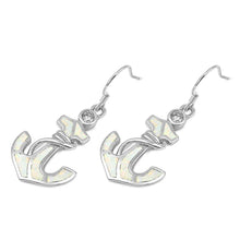 Load image into Gallery viewer, Sterling Silver Anchor Shape With White Lab Opal Earrings With CZ StoneAnd Earring Height 24mm