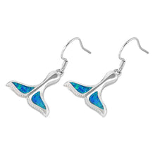 Load image into Gallery viewer, Sterling Silver Whale Tail Shape With Blue Lab Opal EarringsAnd Earring Height 15mm