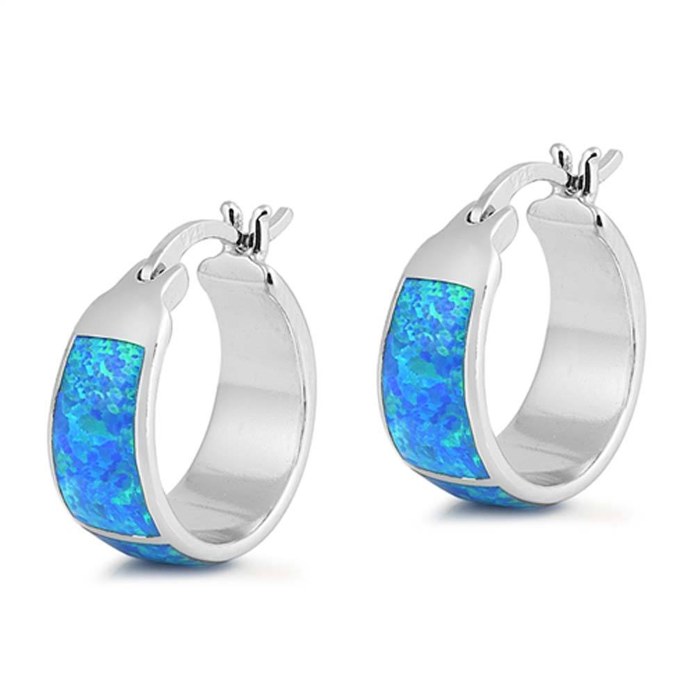 Sterling Silver Round Hook Shape With Blue Lab Opal EarringsAnd Earring Height 17mm