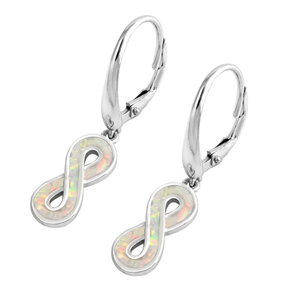 Sterling Silver Infinity Shape With White Lab Opal EarringsAnd Earring Height 15mm