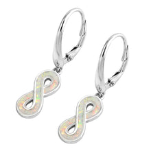 Load image into Gallery viewer, Sterling Silver Infinity Shape With White Lab Opal EarringsAnd Earring Height 15mm