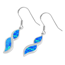 Load image into Gallery viewer, Sterling Silver Infinity Shape With Blue Lab Opal EarringsAnd Earring Height 30mm